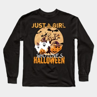 Just A Girl Who Loves Halloween, Funny Gift Idea For Halloween, Fall, Autumn And Thanksgiving Lovers Long Sleeve T-Shirt